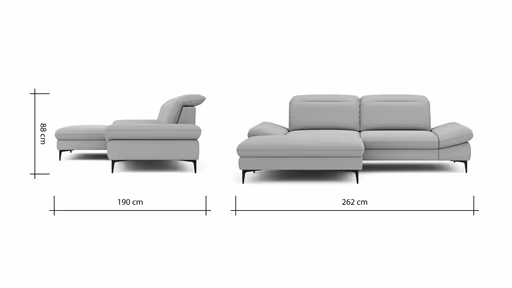 Ecksofa Alegria - Longchair links mit 1,5-Sitzer inkl. Kopfteil/ Armlehne/ Sitztiefe verstellbar, Stoff, Eisblau