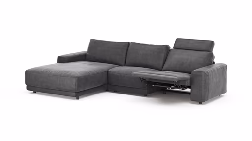 Ecksofa Balok - Longchair groß links mit 2,5-Sitzer, inkl. Relaxfunktion (motorisch) und Kopfstütze, Stoff, Anthrazit