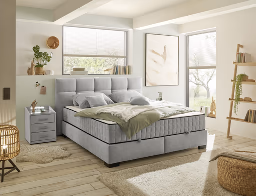 Boxbett - Liegefläche ca. 160x200 cm, Stoff, Silberfarben