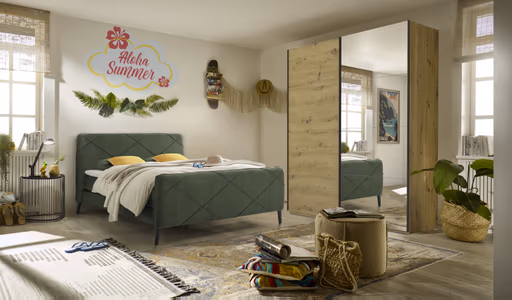 Schwebetürenschrank ROVERO- B ca. 181 cm,  Eiche Dekor, Spiegel