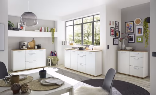 Kommode - B ca. 135 cm, Weiß, Artisan Eiche Nachbildung