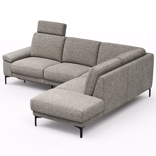 Ecksofa Matero - 2-Sitzer mit Ecke rechts inkl. Relaxfunktion motorisch und Sitzvorzug, Stoff, Graubeige