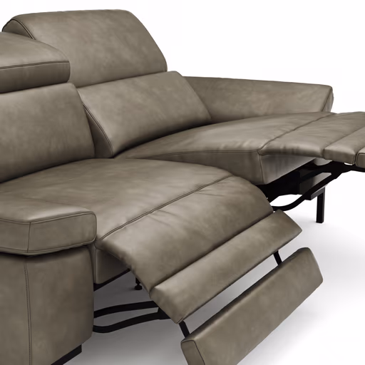 Sofa Hudson - 3-Sitzer, inkl. Relaxfunktion (motorisch) und Kopfteil/Armlehnen verstellbar, Leder, Braungrün