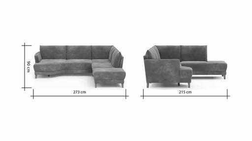 Sofa Stamford - 3,5-Sitzer, Bogen links mit Ecksofa 2-sitzig und Abschlusshocker Rechts, Stoff, Anthrazit