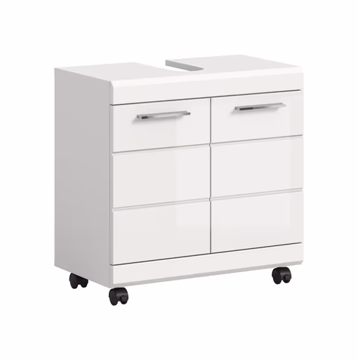 Waschbeckenunterschrank - B ca. 60 cm, Weiß, Weiß Hochglanz