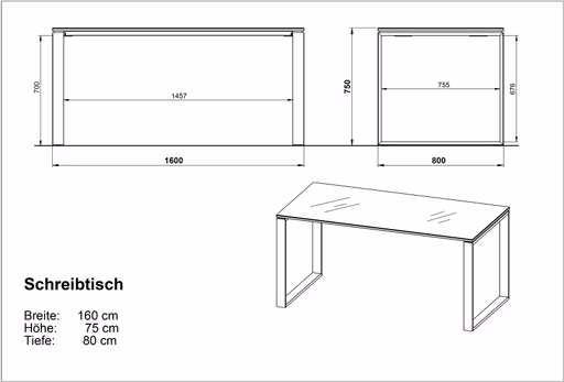 Schreibtisch GWEN - LB ca. 160x80cm, Weiß
