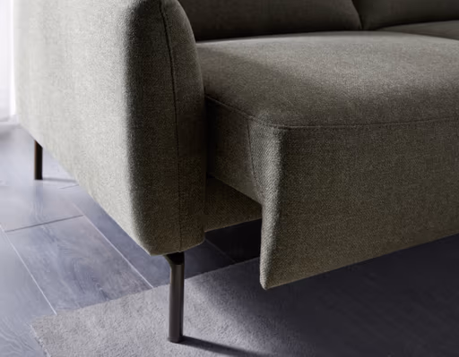 Ecksofa Leona - 3-Sitzer mit Longchair rechts inkl. Sitzvorzug motorisch, Stoff, Braungrün