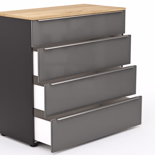 Kommode Colorado Beimöbel - Front Glas, Dunkelgrau matt, Griffe Edelstahlfarbig