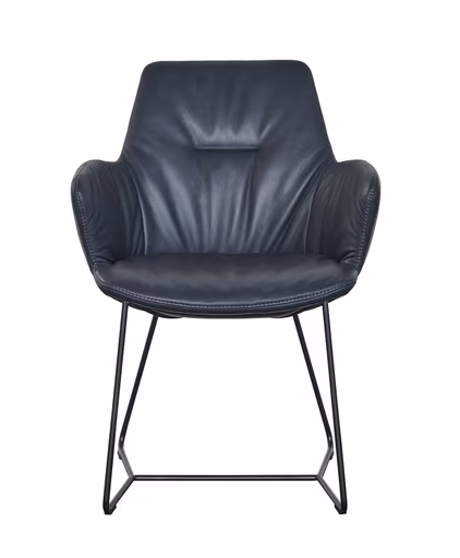 Armlehnstuhl Pegara - Leder, Dunkelblau