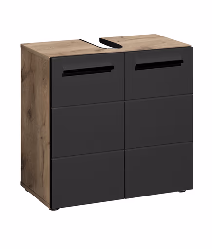 Waschbeckenunterschrank- B ca. 60 cm, Vintage Holz, Schwarz, Matt, Tiefzieh