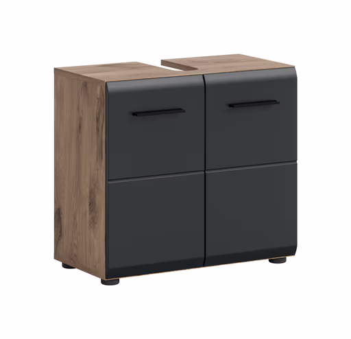 Waschbeckenunterschrank - B ca. 60 cm, Nox Eiche Nachbildung, Schwarz