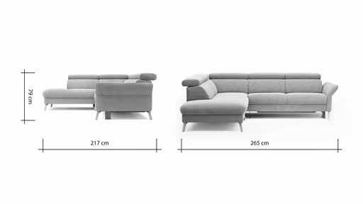 Sofa Maryville - Eckelement und Abschlussteil medium links mit 2,5-Sitzer, inkl. Schlaffunktion, Stauraum, Armlehne/Kopfteil verstellbar, Stoff, Grau