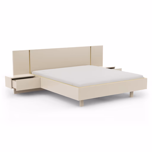 Bettanlage Matera - Lack, Creme, Absetzung, Eiche Milk