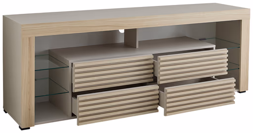 TV-Lowboard - mit Beleuchtung, B ca. 179 cm, Kaschmir, Riva Eiche Nachbildung