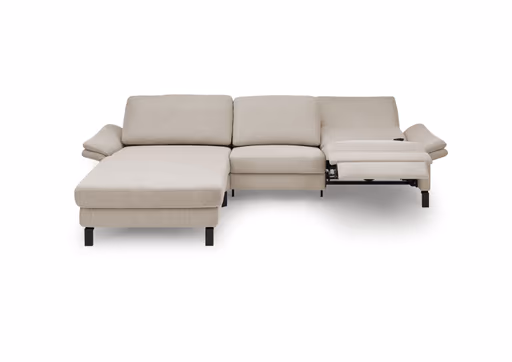 Ecksofa CALM PREMIUM 2.0 - Longchair links mit 3-Sitzer, Relaxfunktion motorisch, Armlehne verstellbar, Stoff, Sand