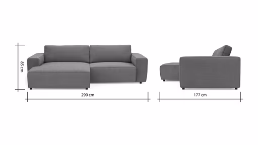 Ecksofa Lilaia - Chaise Longue XL mit 1,5-Sitzer XL rechts, Stoff, Creme