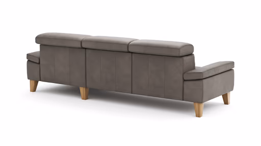 Ecksofa Hudson - 2,5-Sitzer mit Longchair rechts inkl. Kopfteil verstellbar, Stoff, Steingrau