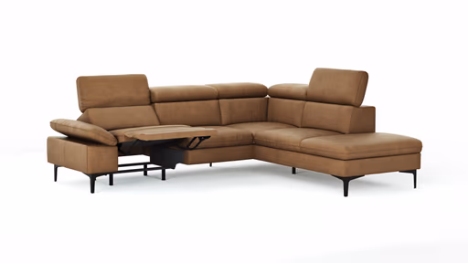 Ecksofa Felipa - 2,5-Sitzer mit Ecke rechts inkl. Armlehne verstellbar und Rückenlehne/Sitztiefe verstellbar (motorisch), Leder, Cognac