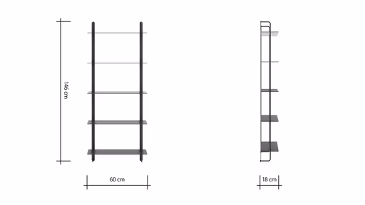 Wandregal Dagny - BHT ca. 60x146x18 cm, Metall, Schwarz
