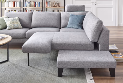 Ecksofa Oviedo - Ecke links mit 2,5-Sitzer inkl. Drehsitz, Stoff, Grau