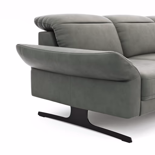Ecksofa Rockport B - 2,5-Sitzer mit Longchair rechts inkl. Kopfteil/Sitztiefe/Armlehne verstellbar, Leder, Grau