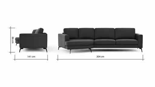 Ecksofa Oviedo - Ecke links mit 2-Sitzer, Leder, Dunkelblau