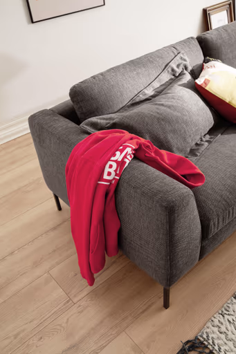Ecksofa Lenni Full - Longchair links mit 3-Sitzer, Velour, Mocca, bündige Kissen