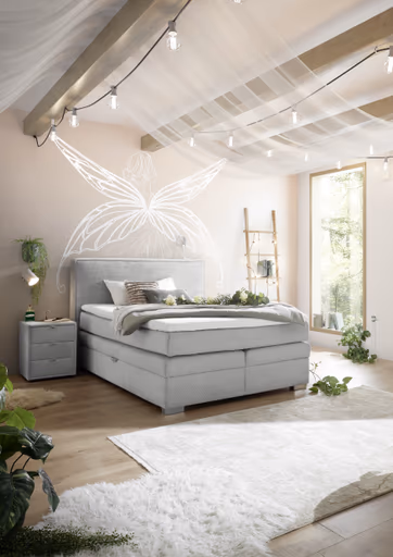 Boxspringbett- Liegefläche ca. 140x200 cm, Stoff, Silberfarben