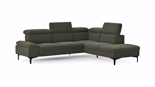 Ecksofa Felipa - 2,5-Sitzer mit Ecke rechts inkl. Kopfteil verstellbar, Stoff, Dunkelgrün