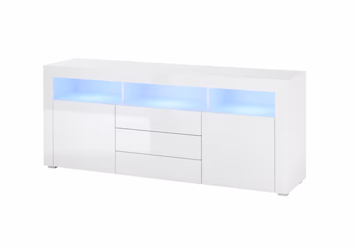 Sideboard- Weiß, Weiß, Hochglanz, 