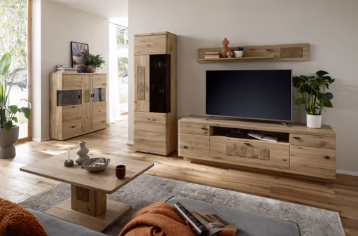 Highboard - mit Hirnholz Applikation, Balkeneiche, massiv