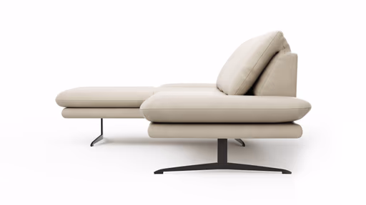 Ecksofa Hubertus - Longchair links mit 2-Sitzer, Armlehne verstellbar, Leder, Creme