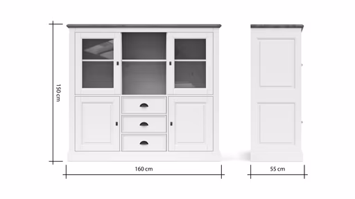 Highboard Louisiana - teilmassiv, Weiß