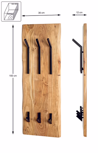 Wandgarderobe - B ca. 36 cm, Akazie, Schwarz