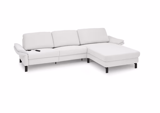 Ecksofa CALM PREMIUM 2.0 - 3-Sitzer mit Longchair rechts, Relaxfunktion motorisch, Armlehne verstellbar, Stoff, Hellgrau