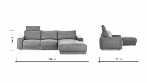 Ecksofa Balok - 2,5-Sitzer mit Longchair groß rechts, inkl. Relaxfunktion (motorisch) und Kopfstütze, Stoff, Anthrazit