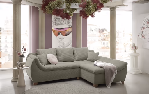 Ecksofa JAMILA - 2-Sitzer, Ecke rechts, Stoff, Taupe