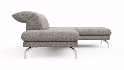Ecksofa Elena - 2-Sitzer mit Longchair rechts, Kopfteil/Armlehne verstellbar, Stoff, Silbergrau