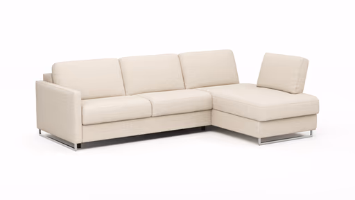 Ecksofa Nuoro - 2-Sitzer mit Longchair rechts inkl. Schlaffunktion und Bettkasten, Stoff, Beige