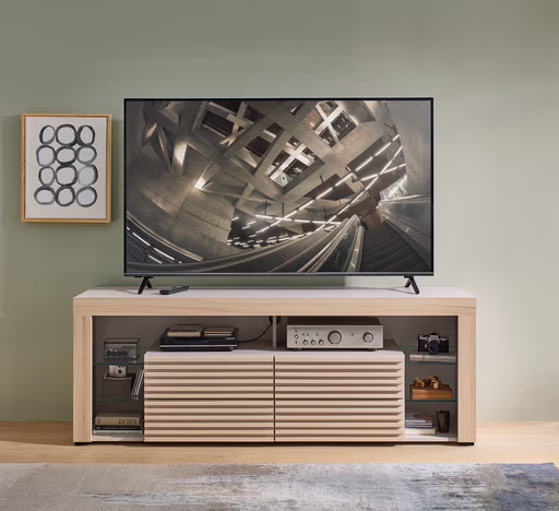 TV-Lowboard - mit Beleuchtung, B ca. 179 cm, Kaschmir, Riva Eiche Nachbildung