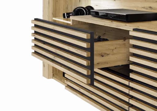 TV-Lowboard - mit Beleuchtung, B ca. 179 cm, Artisan Eiche Nachbildung, Schwarz