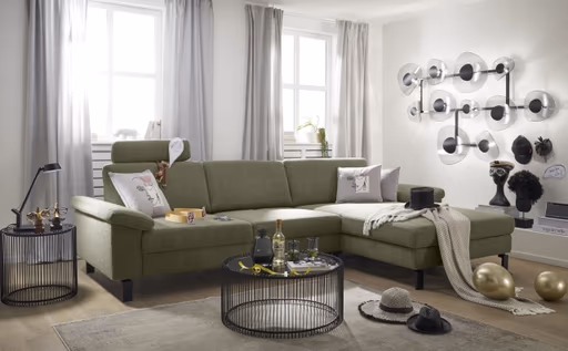 Ecksofa CALM MOVE - Ecke rechts inkl. Schlaffunktion, Microfaser, Grün