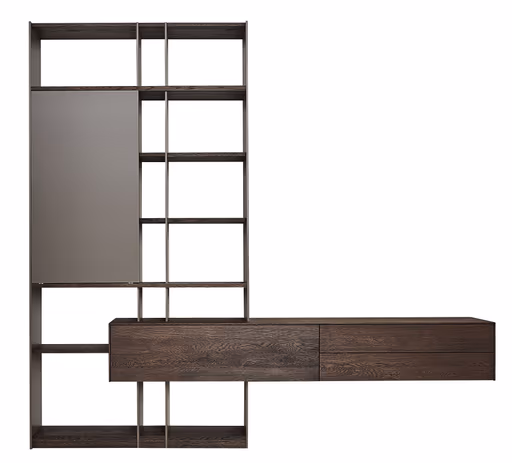 Wohnwand Mileto - Asteiche massiv gebürstet, Tabak geölt