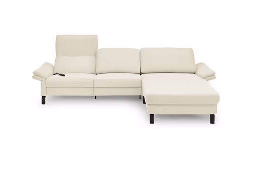 Ecksofa CALM PREMIUM 2.0 - 3-Sitzer mit Longchair rechts, Relaxfunktion motorisch, Armlehne verstellbar, Stoff, Natur
