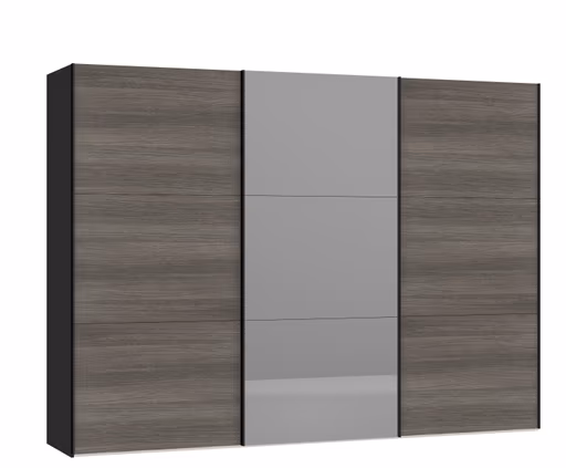 Schwebetürenschrank JOIN IT- B ca. 303 cm, Schwarz, Dunkelgrau, Spiegel, Dunkel