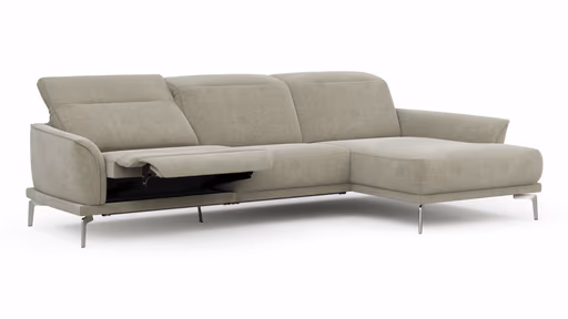 Ecksofa Amadena - 2-Sitzer mit Longchair rechts inkl. Relaxfunktion motorisch, Stoff, Limone