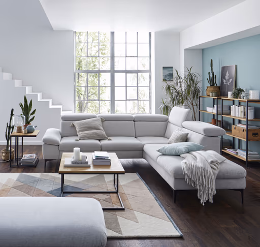 Ecksofa Felipa - 2,5-Sitzer mit Ecke rechts inkl. Kopfteil verstellbar, Stoff, Natur