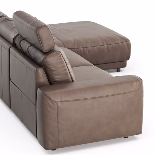 Ecksofa Balok - 2,5-Sitzer mit Longchair groß rechts, inkl. Relaxfunktion (motorisch) und Kopfstütze, Leder, Dunkelbraun