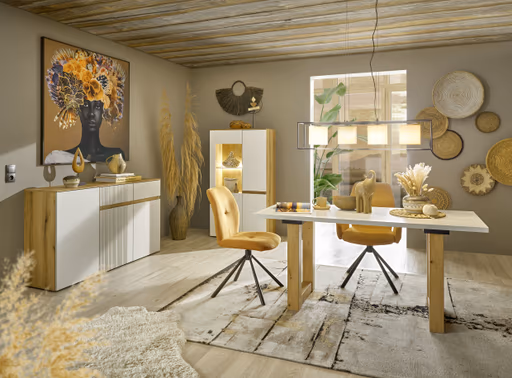 Stuhl MANOA - drehbar, Stoff, Senfgelb