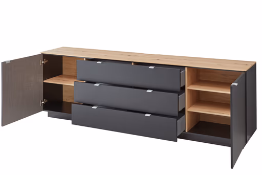 TV-Sideboard - Schwarz, Eiche Dekor